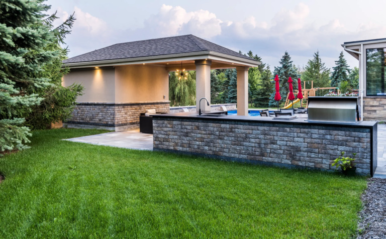 Wooden deck with built-in seating at Four Seasons Estate