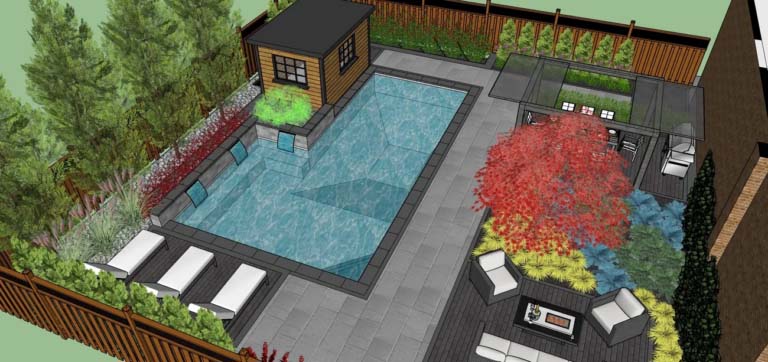 Elegant garden design showcasing a water feature surrounded by vibrant plants.