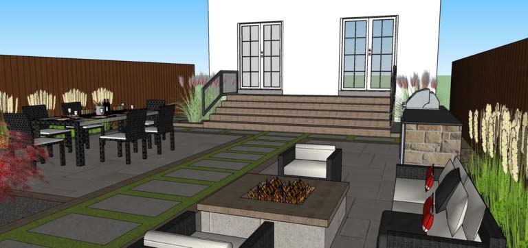 Overall view of a pool area with a well-designed pathway and surrounding greenery.