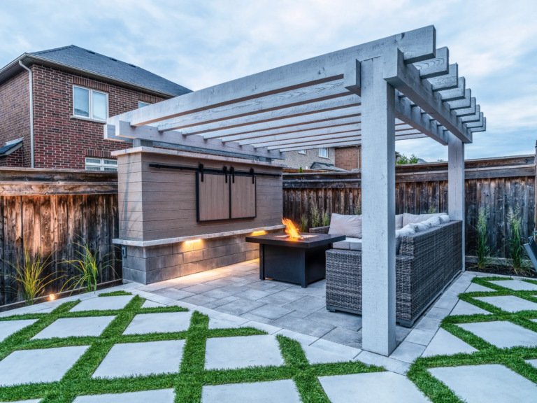Outdoor pool area with sleek design and minimalistic landscaping.