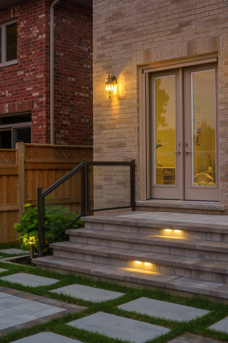Pathway to the pool with a clean, landscaped appearance.