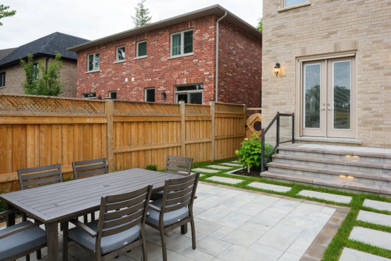 Pathway leading to a pool, with a focus on outdoor decor.