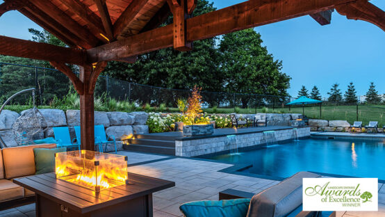 Thumbnail of a custom outdoor design project with focus on the pool area.