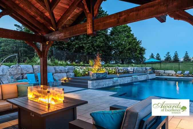 Thumbnail of a custom outdoor design project with focus on the pool area.