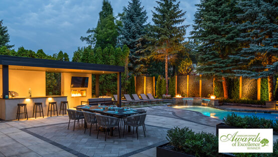 Deer Chase landscaping project - thumbnail showing front yard design with elegant stonework and greenery.