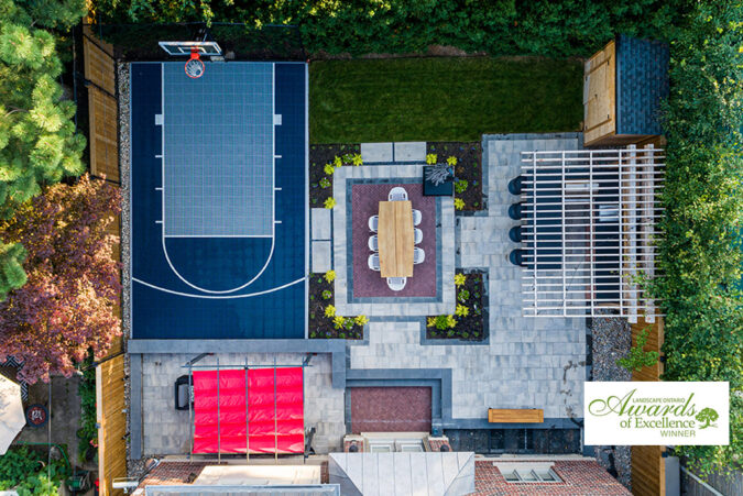 Luxurious backyard design featuring a pool and contemporary outdoor living space.