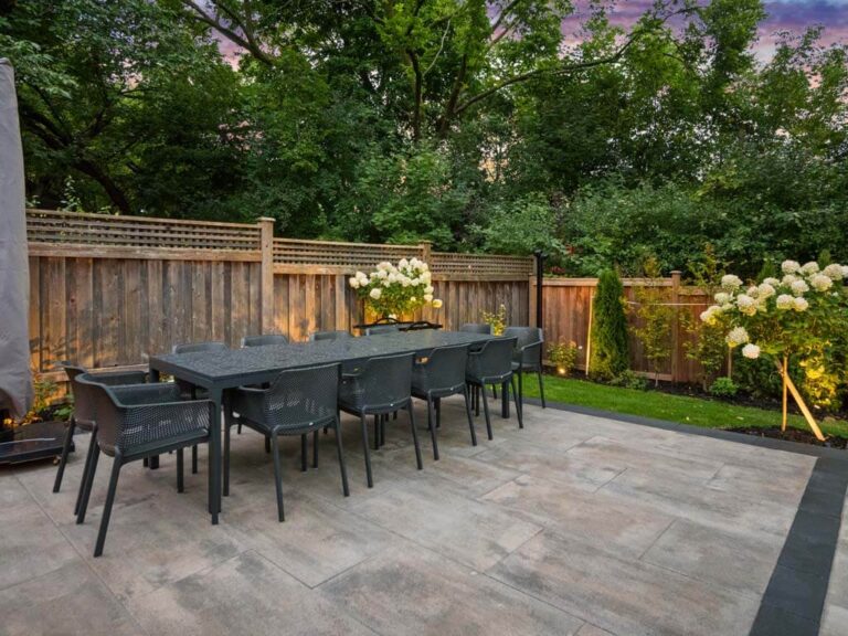 Elegant outdoor space with a mix of grass and stone