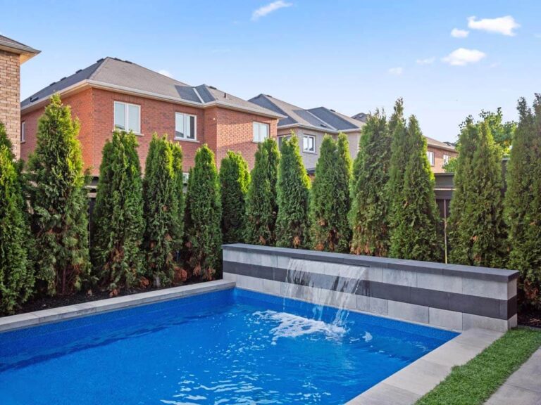 Elegant outdoor space with garden and patio seating