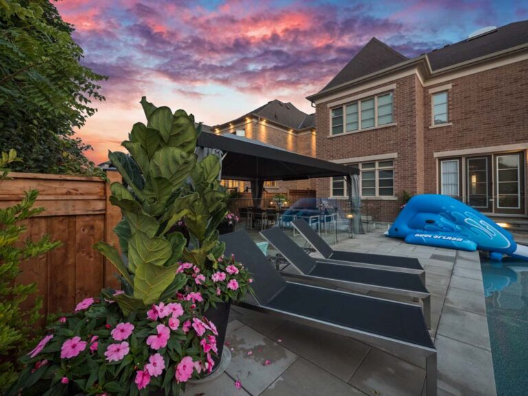 Modern backyard with a blend of stone and greenery