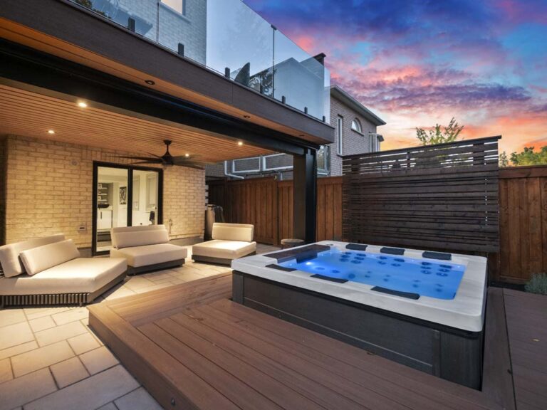 Contemporary patio area with stylish outdoor furniture