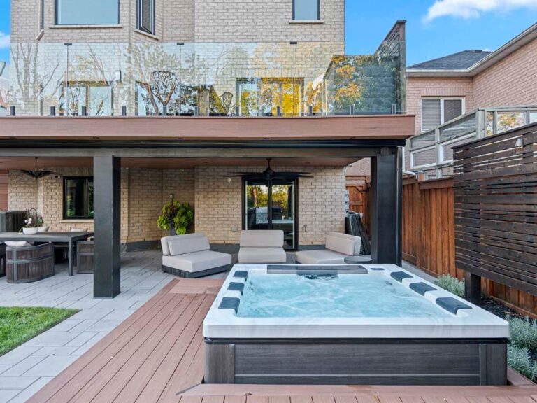 Chic backyard with a pergola and outdoor dining area