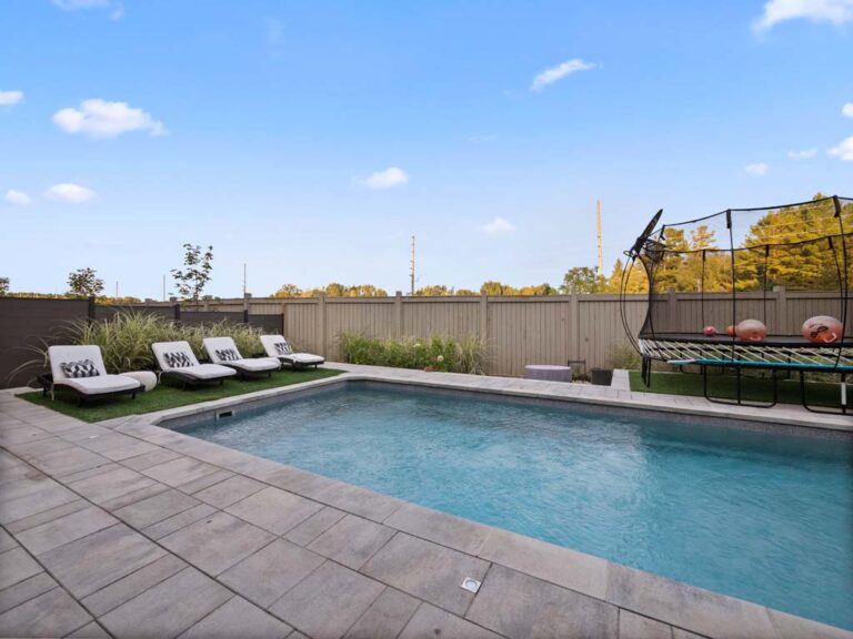 Outdoor lounge area with modern furniture