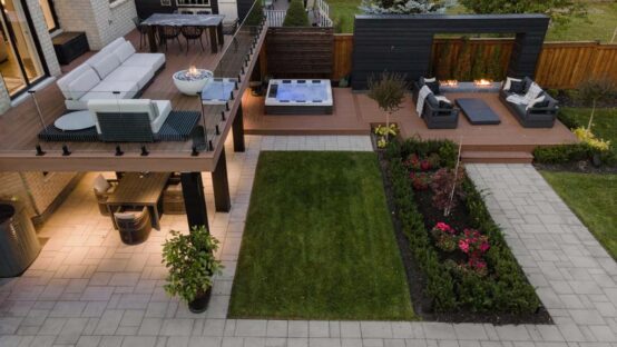 Outdoor area with a stone pathway and landscaped garden