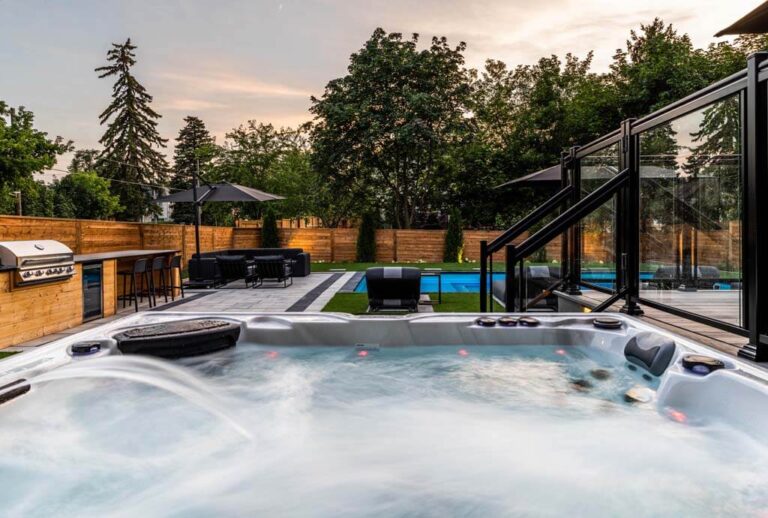 Stylish outdoor space with a pergola and comfortable seating