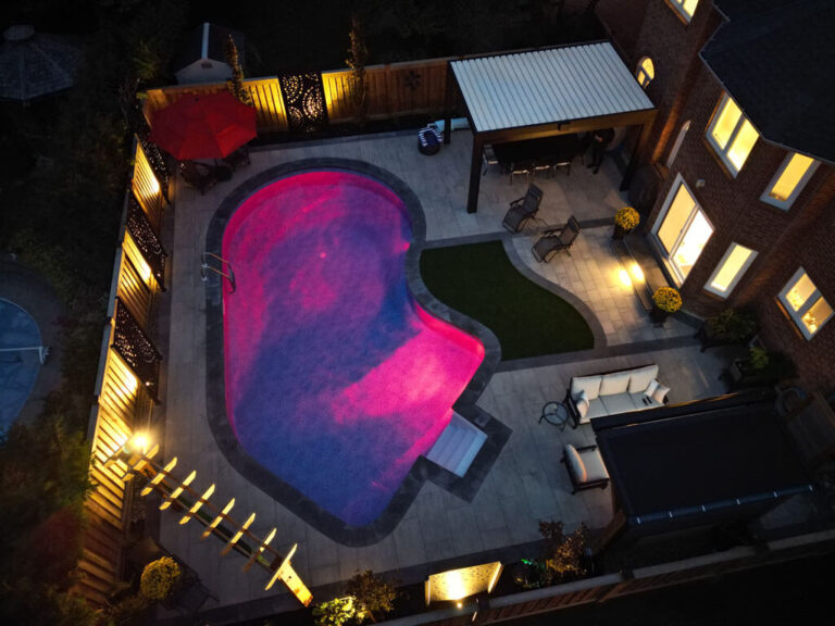 Aerial view of the landscaped backyard project