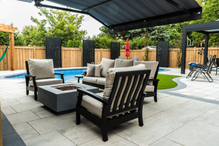 Detailed view of the stonework in the backyard landscape