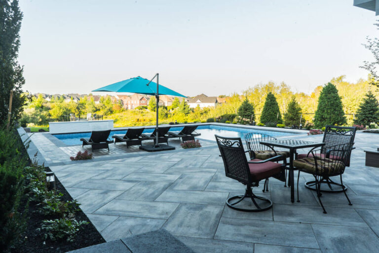 Landscape design with modern outdoor seating area