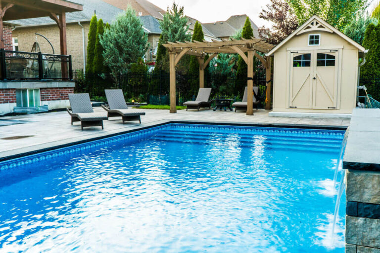 Backyard with Custom Water Feature and Garden