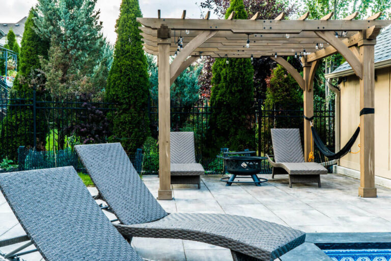 Contemporary Backyard Design with Stone Pavers