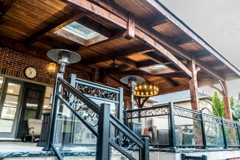 Outdoor Patio with Modern Furniture and Lighting