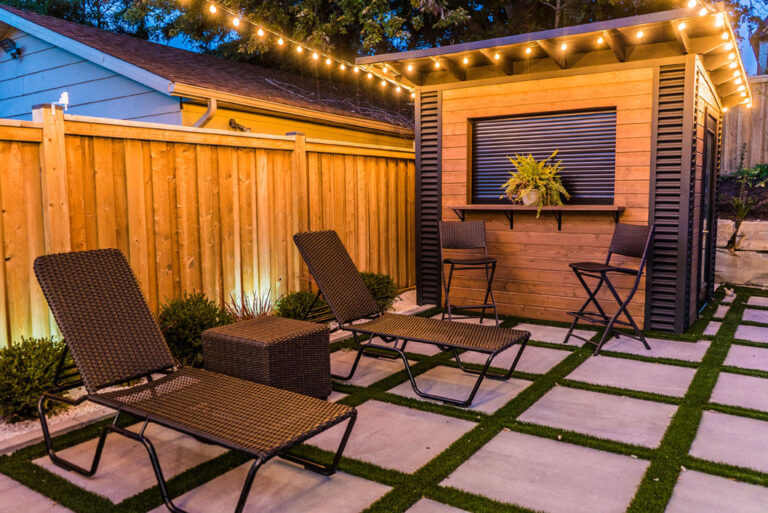 Newly installed garden path with stone pavers
