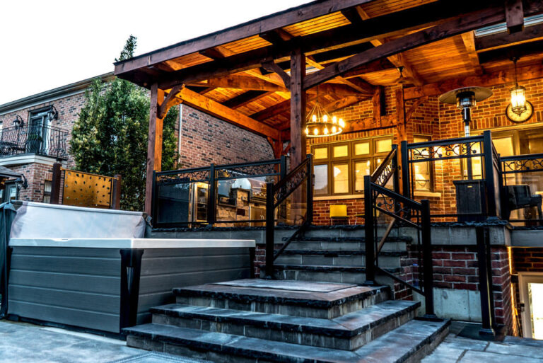 Elegant Backyard Pool with Water Features