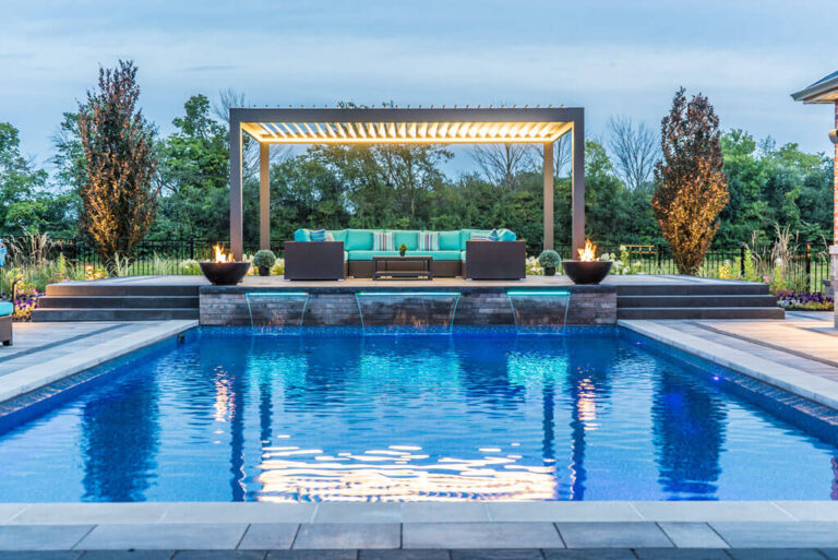 Modern Patio with Built-In Seating and Fire Pit