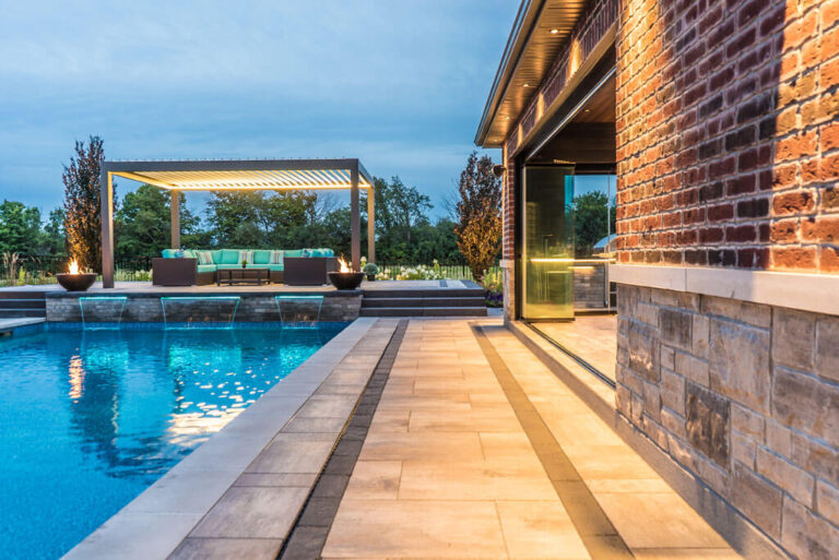 Stylish Patio with Outdoor Dining Set and Planters