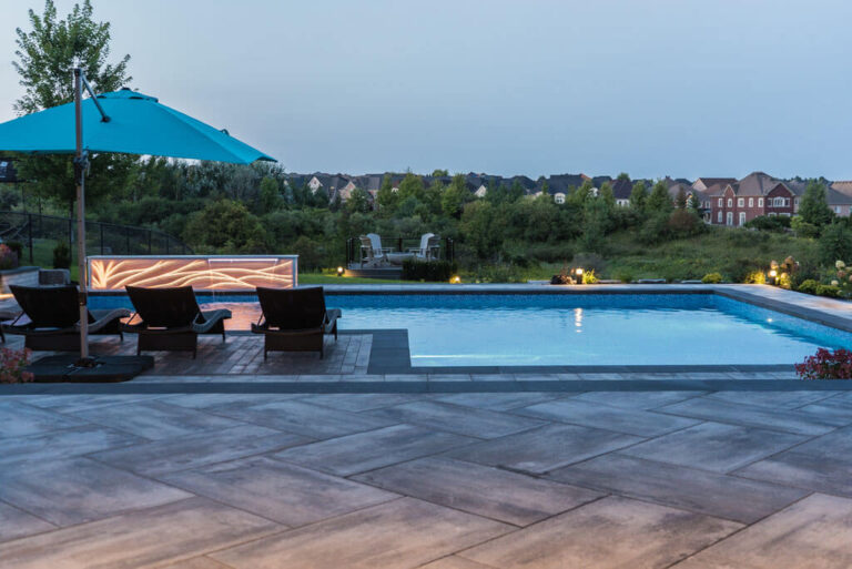 Stylish outdoor patio with fire pit and comfortable seating