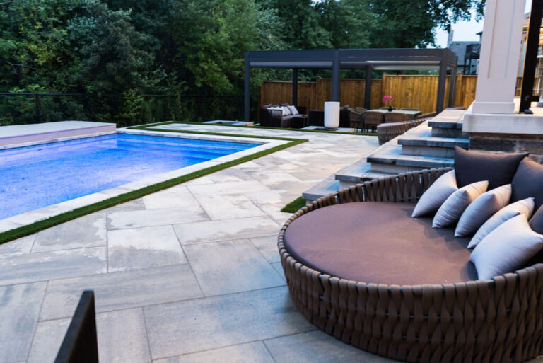 Wooden deck with cozy seating and decorative plants