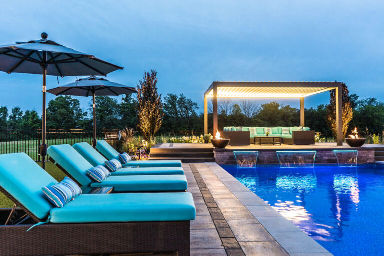 Modern Landscape Design with Outdoor Lighting and Greenery